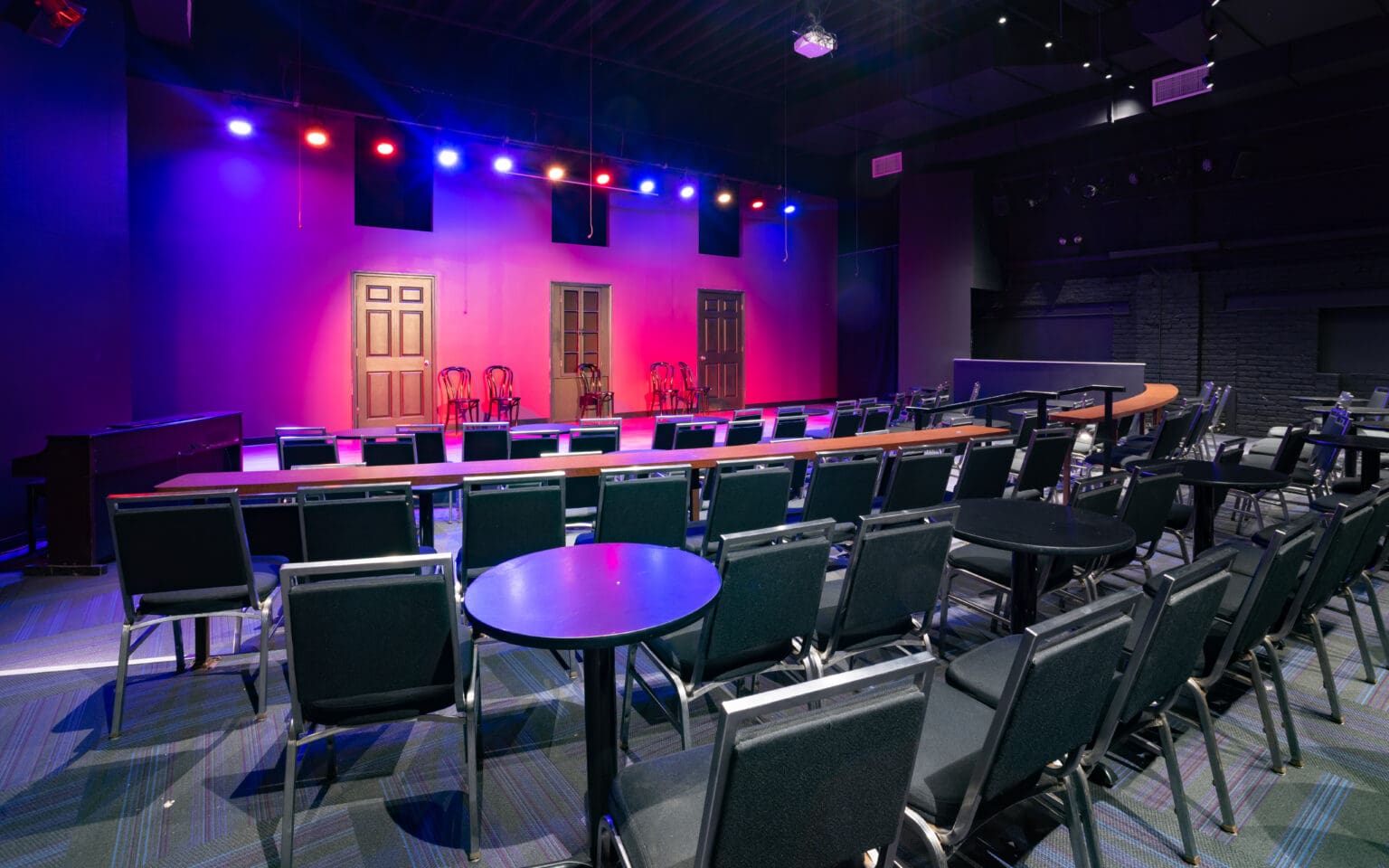 The Kingsbury setup with AV and lighting for theater style event